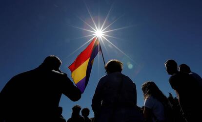 Un pasaje de la manifestación republicana celebrado este domingo, 14 de abril, en Pamplona.