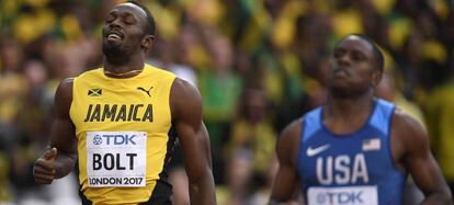 Bolt y Coleman, tras la semifinal de 100m ganada por el norteamericano.