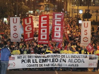 Manifestación contra el cierre de Alcoa en Avilés.