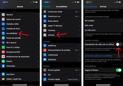 Activar la cancelación de ruido en un solo Airpod.