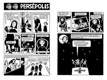Doble página de 'Persépolis', de Marjane Satrapi, editado en España por Reservoir Books.