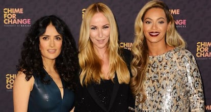 Salma Hayek, Frida Giannini y Beyoncé, antes del concierto.