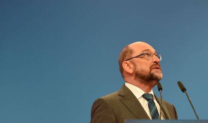 Martin Schulz, l&iacute;der del partido socialdem&oacute;crata alem&aacute;n, durante una comparecencia ante la prensa el s&aacute;bado. 