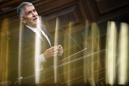 El ministro de Interior, Fernando Grande-Marlaska, durante su comparecencia este miércoles en el Congreso.