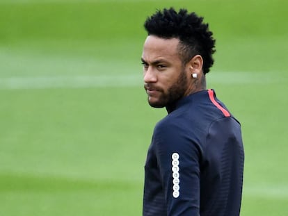 Neymar, durante um treinamento com o PSG.