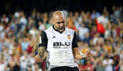 Zaza celebra su segundo gol al Málaga.