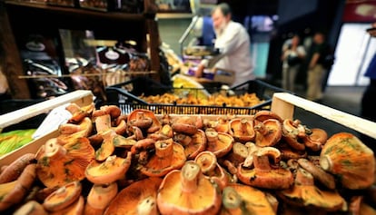 Robellones en una parada del mercado de la Boqueria, en Barcelona.