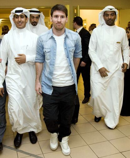 Messi a su llegada a la capital de Riyadh.