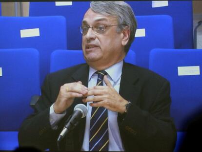 Declaración del exsecretario del Instituto Nóos, Miguel Tejeiro, a través del monitor.