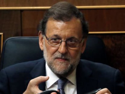 El presidente en funciones, Mariano Rajoy, durante la votaci&oacute;n de investidura del mi&eacute;rcoles. 