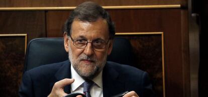 El presidente en funciones, Mariano Rajoy, durante la votaci&oacute;n de investidura del mi&eacute;rcoles. 