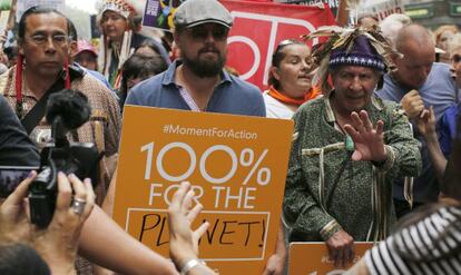 DiCaprio, en la manifestaci&oacute;n de Nueva York en contra del Cambio Clim&aacute;tico.