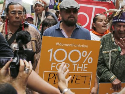 DiCaprio, en la manifestaci&oacute;n de Nueva York en contra del Cambio Clim&aacute;tico.