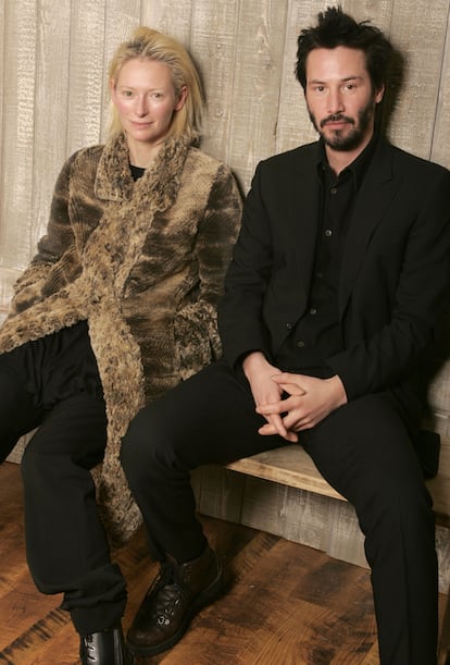 Tilda Swinton y Keanu Reeves en Sundance en 2005.