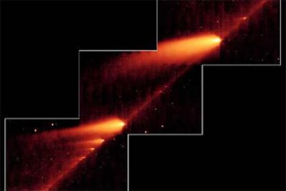 Los fragmentos del cometa SW 3 fotografiados con el telescopio infrarrojo <i>Spitzer</i>.