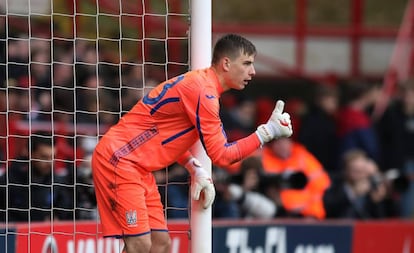 Andriy Lunin durante un partido de la sub-21 de Ucrania en marzo. 