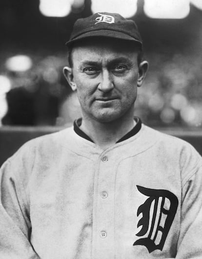 Ty Cobb of the Detroit Tigers, in uniform with the team cap.

