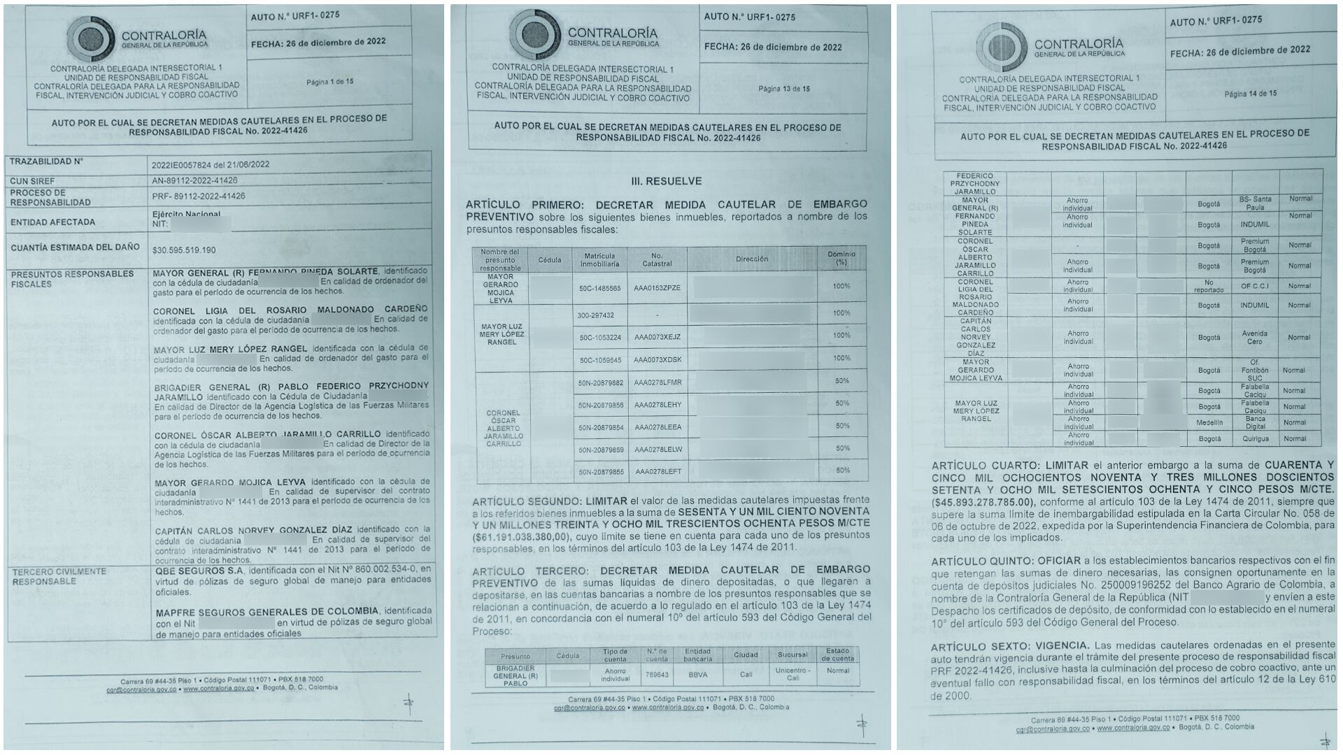 Auto de la contraloría sobre presunto detrimento patrimonial.