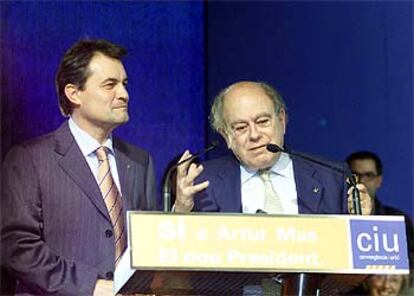 Artur Mas y Jordi Pujol, en la fiesta-mitin de Convergència i Unió.