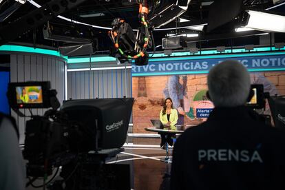 Estudio de grabación de RTVC Noticias en Bogotá, el 12 de julio del 2023.