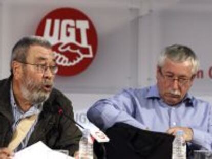 Los secretarios generales de UGT y CC OO, C&aacute;ndido M&eacute;ndez e Ignacio Fern&aacute;ndez Toxo.