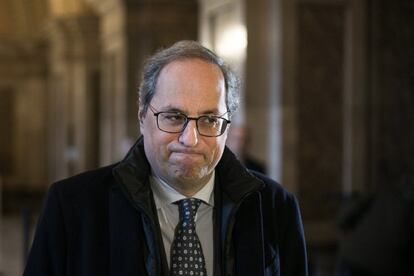 Quim Torra con a su llegada al hemiciclo catalán.