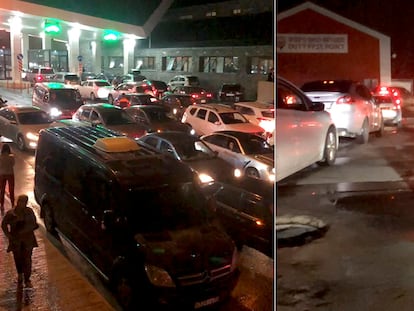 Fila de coches en el paso fronterizo de Verjni Lars, entre Rusia y Georgia, el miércoles, tras el anuncio de movilización que hizo el presidente ruso, Vladímir Putin.