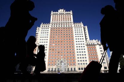 Fachada del Edificio Espa&ntilde;a en la plaza de Espa&ntilde;a en Madrid.