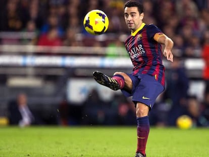 Xavi, durante el partido ante el Espanyol.