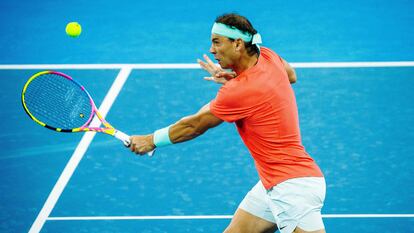 Nadal, durante el partido de dobles de este domingo en Brisbane (Australia).