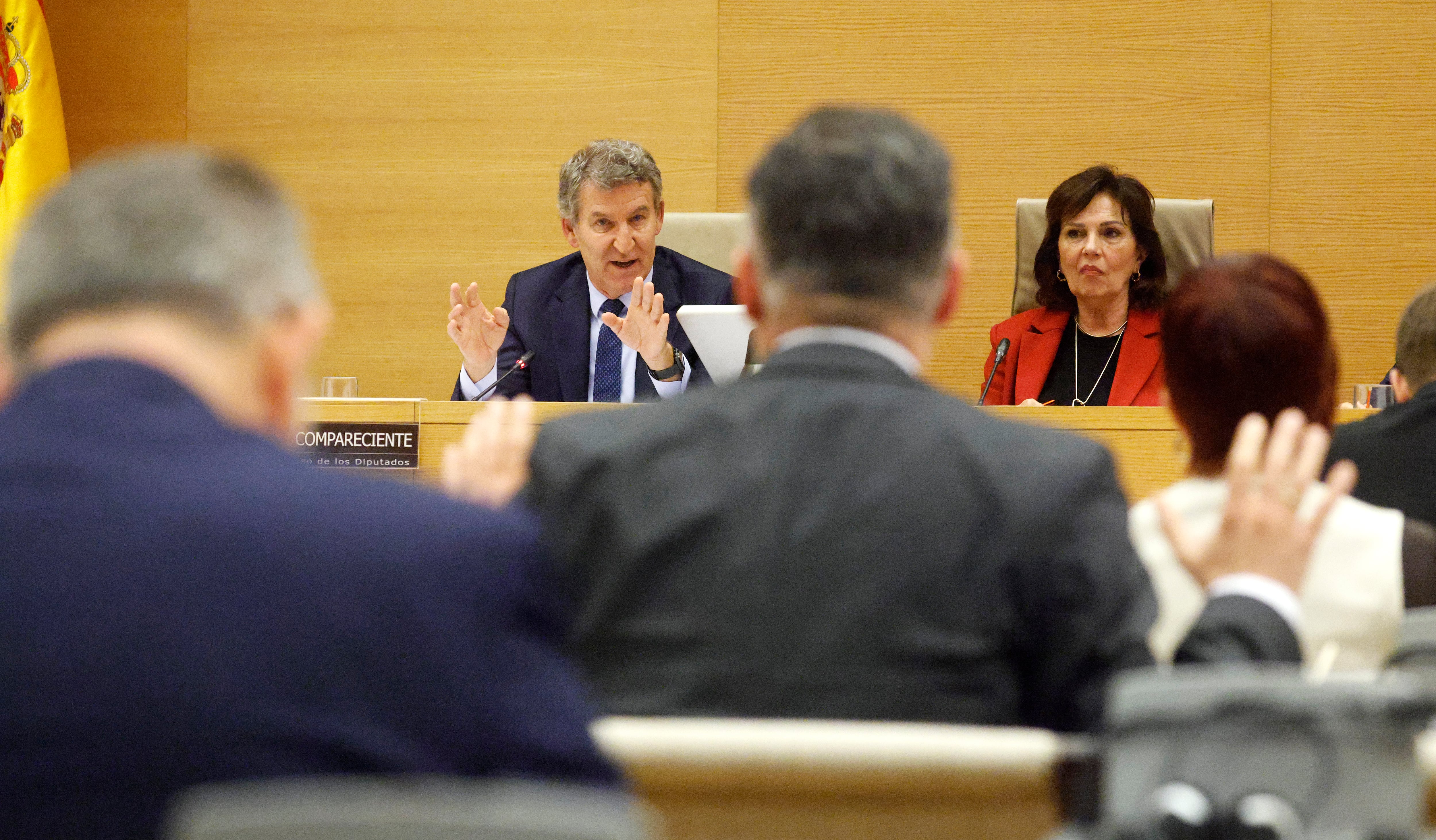 El líder del PP, Alberto Núñez Feijóo, este lunes, en el Congreso de los Diputados comparece en la comisión de investigación sobre la gestión de la dana. 