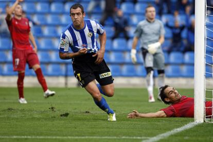 Urko Vera, instantes después de marcar un gol.