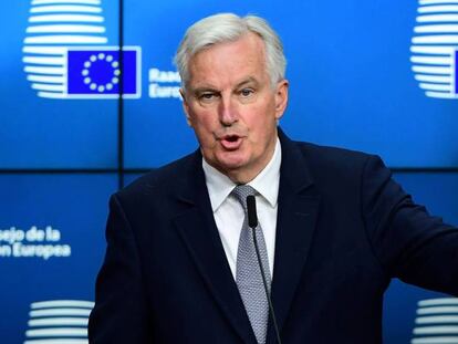 Michel Barnier during a press conference.