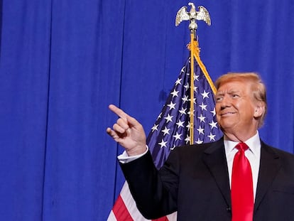 Republican presidential candidate and former U.S. President Donald Trump takes the stage during a campaign rally ahead of the New Hampshire primary election, in Atkinson, New Hampshire, U.S. January 16, 2024.