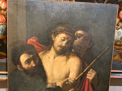 'Ecce homo' atribuido a Caravaggio, en la sala Ansorena de Madrid. Cortesía del profesor Benito Navarrete.