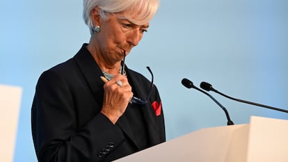 La presidenta del BCE, Christine Lagarde, durante una rueda de prensa en Sintra (Portugal), el mes pasado.