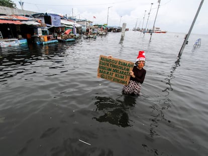 Manifestación contra el cambio climático, en Yakarta, este 7 de diciembre.