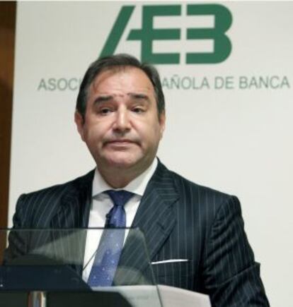 El secretario general de la Asociación Española de Banca, Pedro Pablo Villasante, en la rueda de prensa de este jueves.