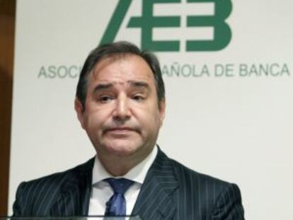 El secretario general de la Asociación Española de Banca, Pedro Pablo Villasante, en la rueda de prensa de este jueves.
