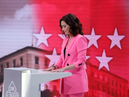 Isabel Díaz Ayuso, durante el debate electoral celebrado en Telemadrid el pasado 16 de mayo.