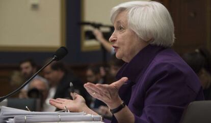 La presidenta de la Fed, Janet Yellen, este miércoles en el Congreso de EEUU.