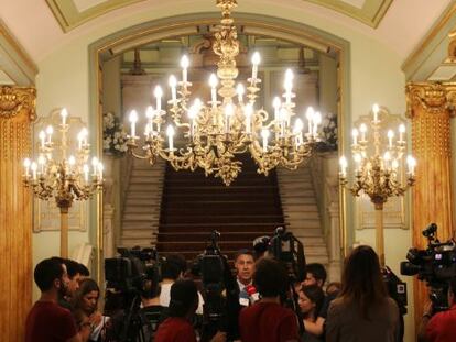 Xavier García Albiol, portavoz del PP, esta mañana en el Liceu.