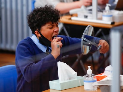 A student takes a coronavirus test in the United Kingdom.
