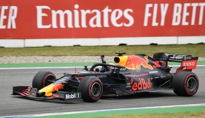 Max Vertstappen celebra su victoria en el GP de Alemania de F1.