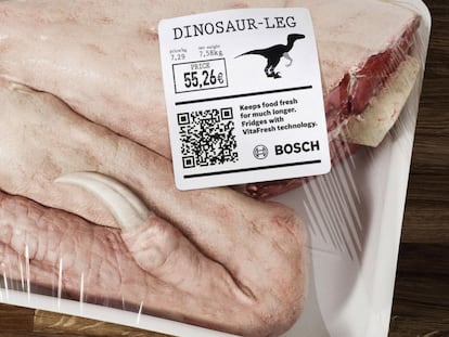 Anuncio de la campaña que Bosch montó en supermercados alemanes para demostrar que sus frigoríficos conservaban los alimentos más tiempo que ninguno.
