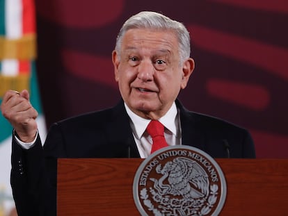Andrés Manuel López Obrador durante su conferencia matutina, en marzo de 2024.