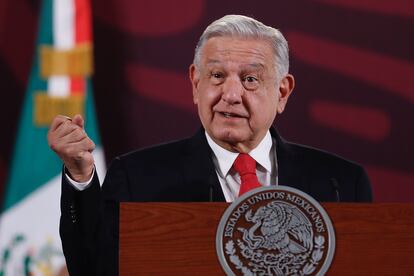 Andrés Manuel López Obrador durante su conferencia matutina, en marzo de 2024.