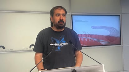 El diputado de la CUP en el Parlament Dani Cornellà, en la rueda de prensa de este miércoles.
