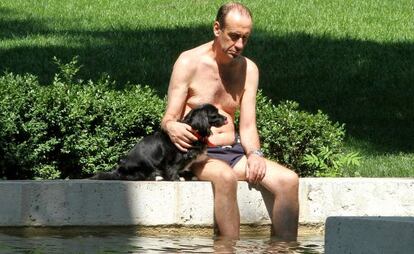 A man tries to cool off in Madrid in June.