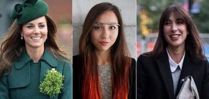 Kate Middleton, mujer del príncipe Guillermo; Amanda Rosenberg, novia de Sergey Brin, y Samantha Cameron, esposa del primer ministro británico